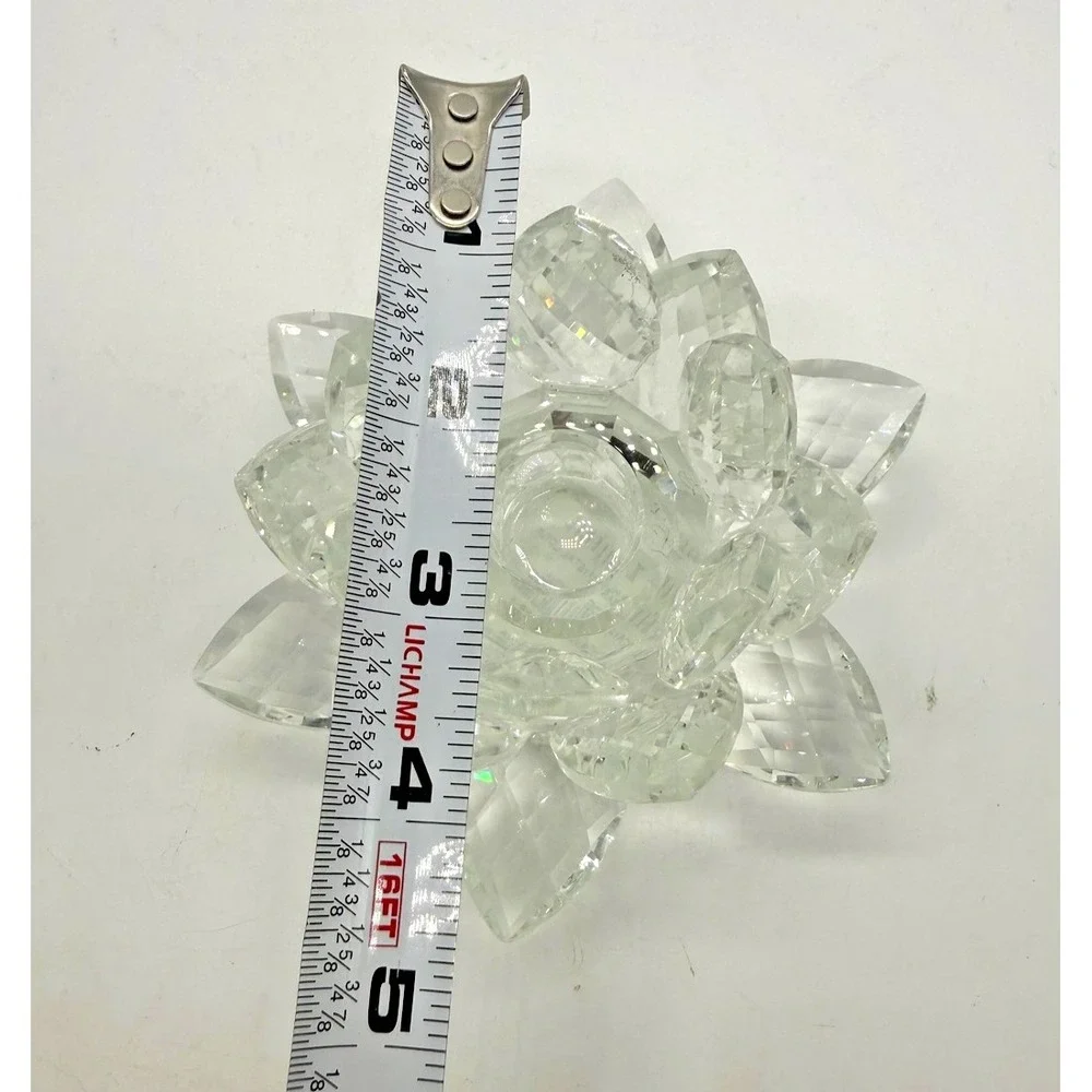 Z Gallerie Crystal Lotus Flower Figurine Small Clear Faceted‎ Candle Holder